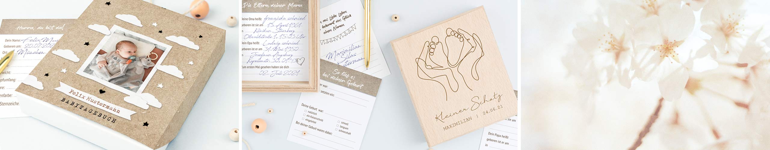 Personalisierte Baby-Tagebuchkarten mit Foto in Holz- und Papierbox