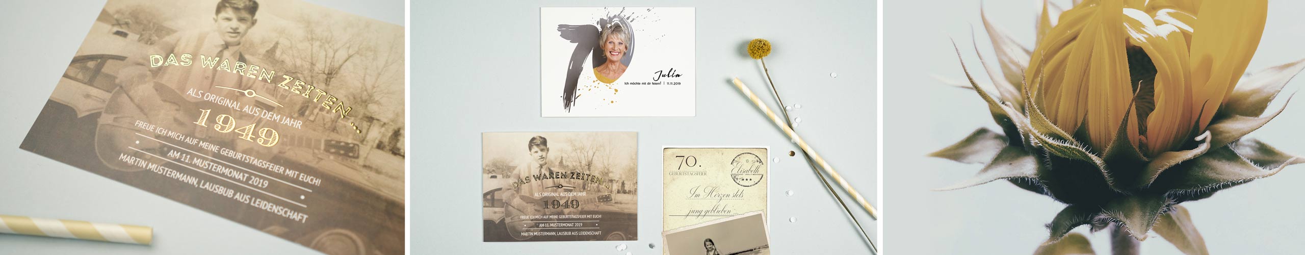 Einladungskarten zum 70. Geburtstag personalisiert mit eigenem Text und Foto