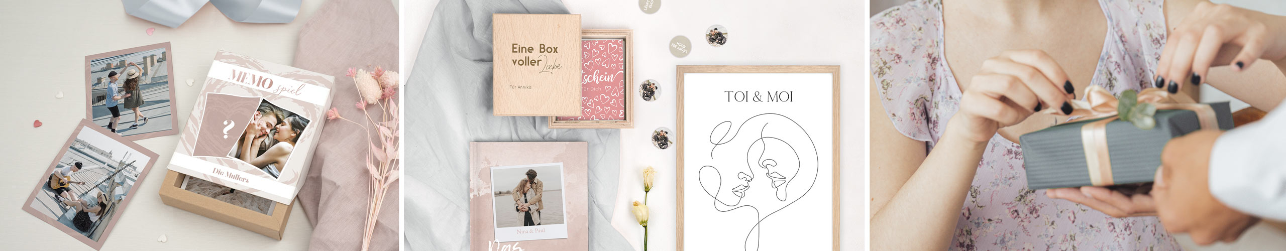Gutscheinbox, Wandbild und Pärchenbuch als Geschenke für Paare