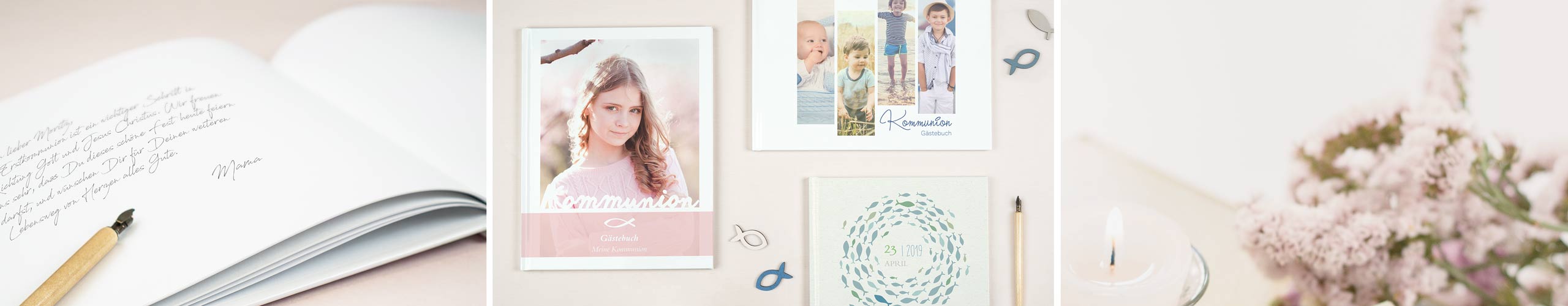 Gästebuch zur Kommunion online selbst gestalten Gästebuch zur Kommunion mit verschiedenen Motiven