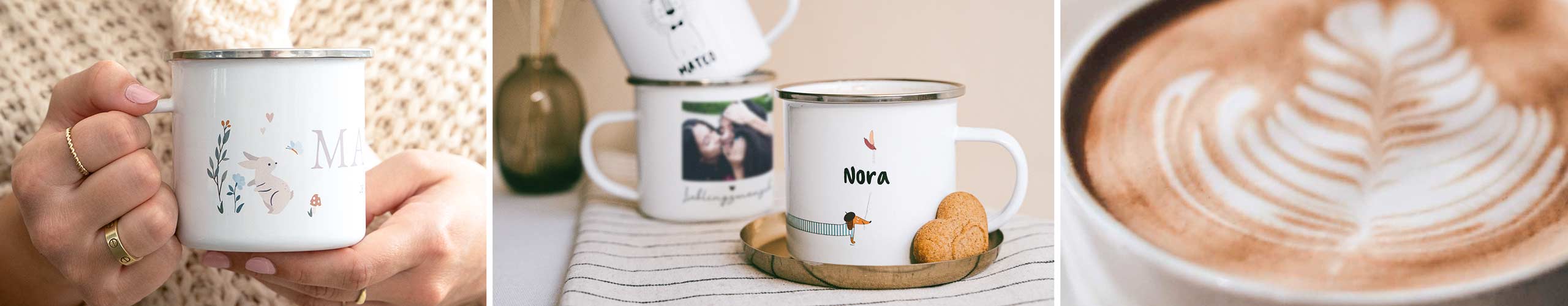 Hochwertige Tassen aus Emaille jetzt online selbst gestalten Hochwertige Tassen aus Emaille mit Aufdruck