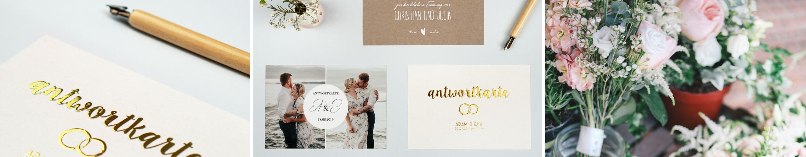 Antwortkarten zur Hochzeit mit verschiedenen Motiven