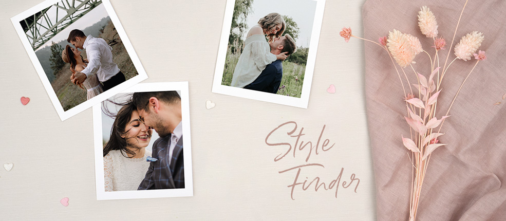 verschiedene Polaroids von verliebten Hochzeitspaaren