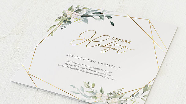 Quadratische Klappkarte 145x145 - Weiß Hochzeitseinladung - Tender Florals
